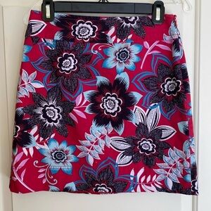 Talbots Floral Cotton Hobo Lined Pencil Skirt Red Blue Size 2